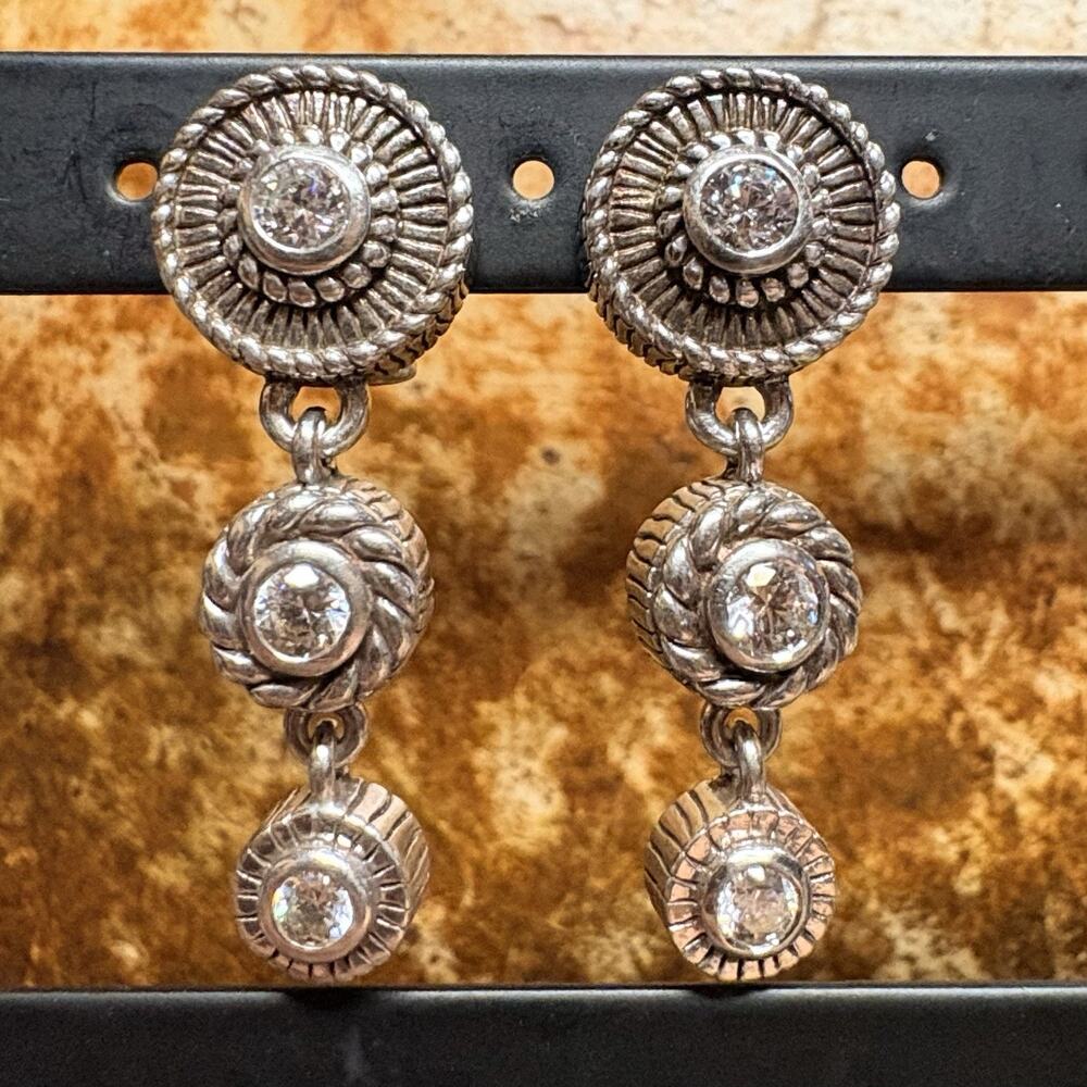 Judith Ripka Diamonique Earrings Sterling Silver and Cubic Zirconia Dangle/Drop